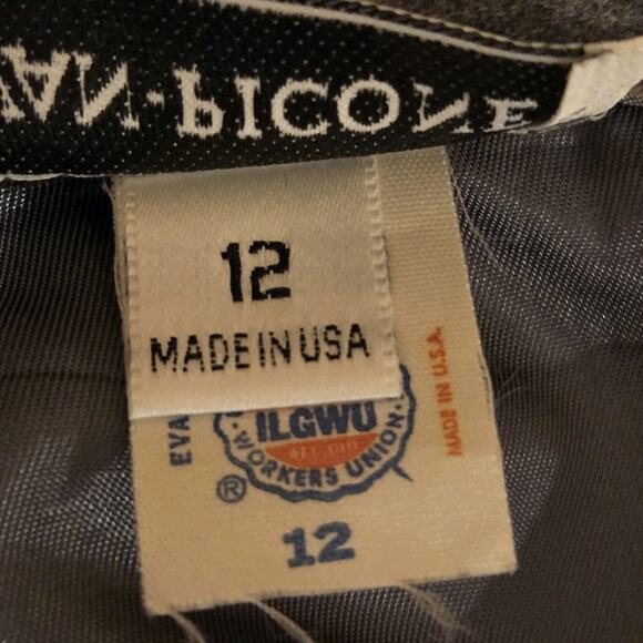 Vtg 80s Evan Picone Gray Career Collarless Suit Coat And Pleated Skirt Pockets - Picture 15 of 15